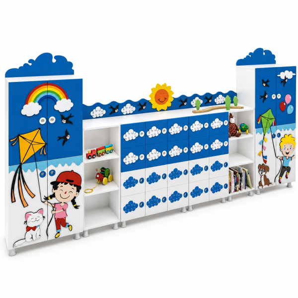 NEŞELİ ÇOCUKLAR FİGÜRLÜ DOLAP SETİ 380X35X180 CM